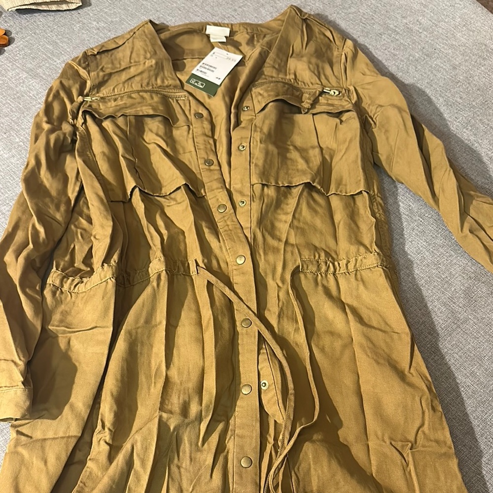 H&M Tan Utility Jacket Lightweight Cotton Blend